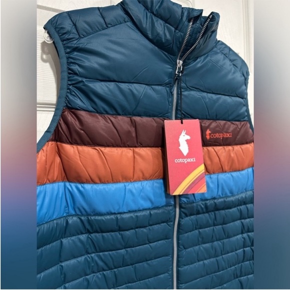 Cotopaxi Women’s XL Fuego Down Insulated Puff Vest Blue Teal Abyss Stripes NWT - Picture 2 of 13